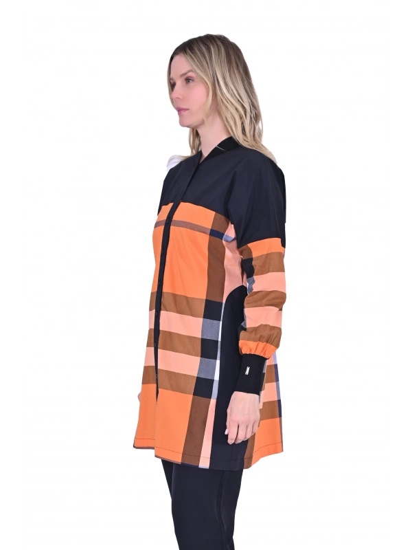 İNVEE 6121 Desenli Viskon Gömlek - Turuncu