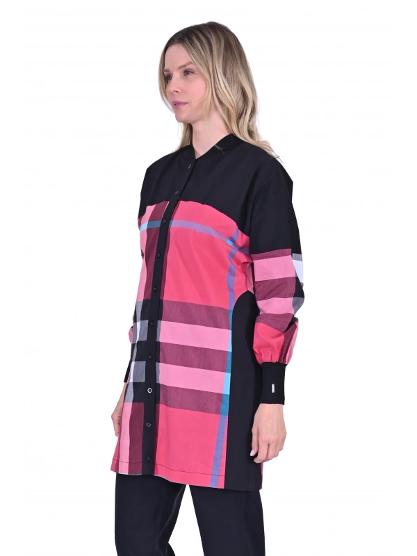 İNVEE 6121 Desenli Viskon Gömlek - Fuşya