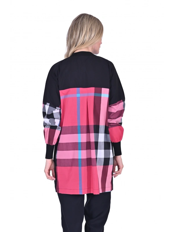 İNVEE 6121 Desenli Viskon Gömlek - Fuşya