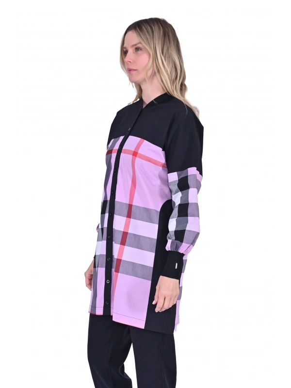 İNVEE 6121 Desenli Viskon Gömlek - Pembe