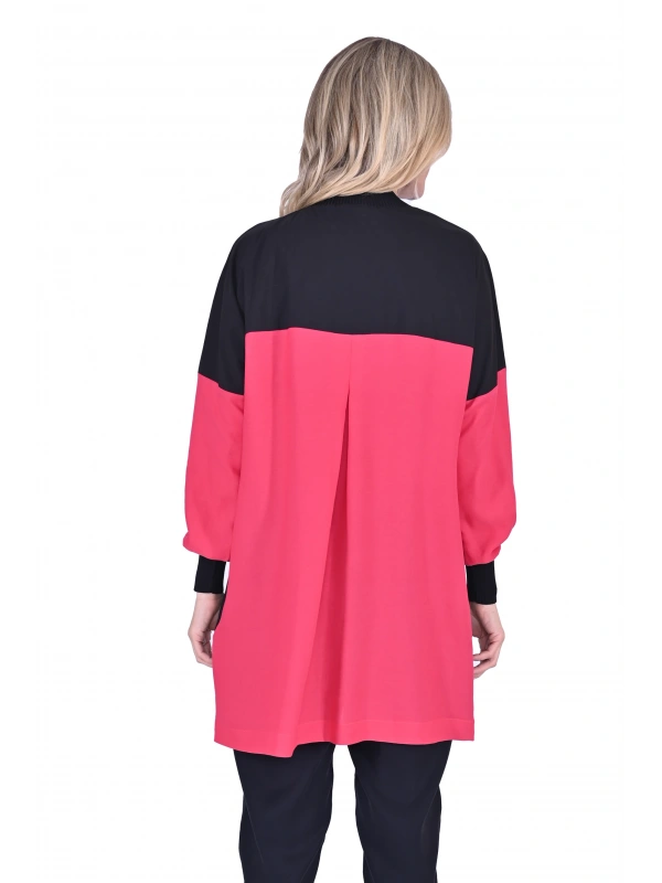 İNVEE 6121 Desenli Viskon Gömlek - Siyah-Fuşya