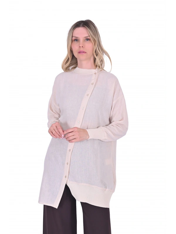 İNVEE 6122 Bej Keten Gömlek