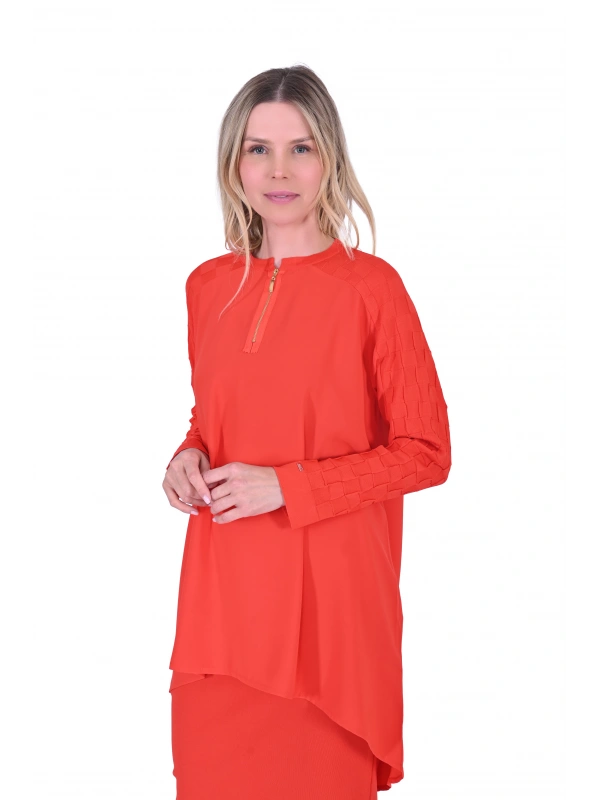İNVEE 6143 Triko/Kumaş Tunik - Oranj