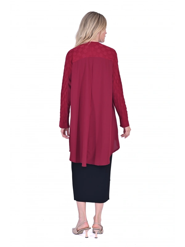 İNVEE 6143 Triko/Kumaş Tunik - Bordo