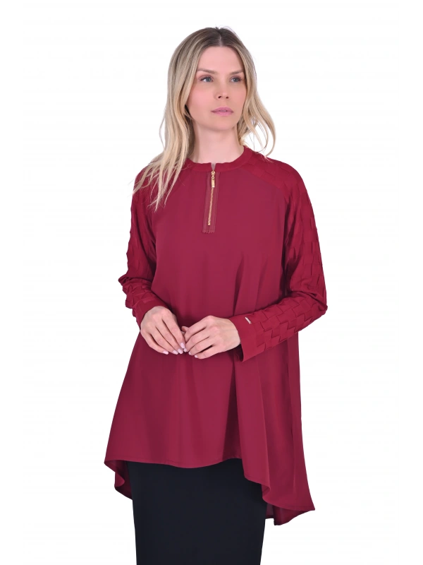 İNVEE 6143 Triko/Kumaş Tunik - Bordo