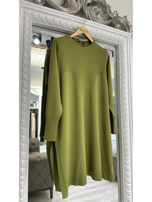 İNVEE 6222 Triko Tunik - Yağ Yeşili