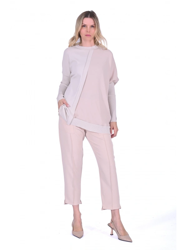 İNVEE 6248 Bej Triko/Caz Tunik