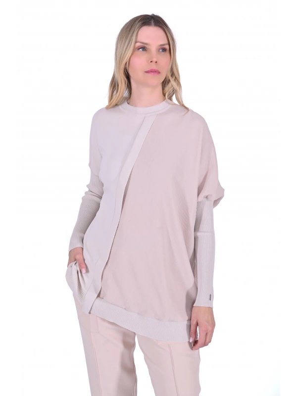 İNVEE 6248 Bej Triko/Caz Tunik