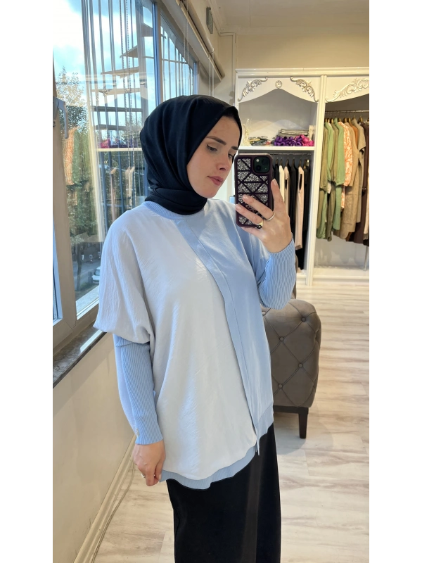 İNVEE 6248 Mavi Triko/Caz Tunik