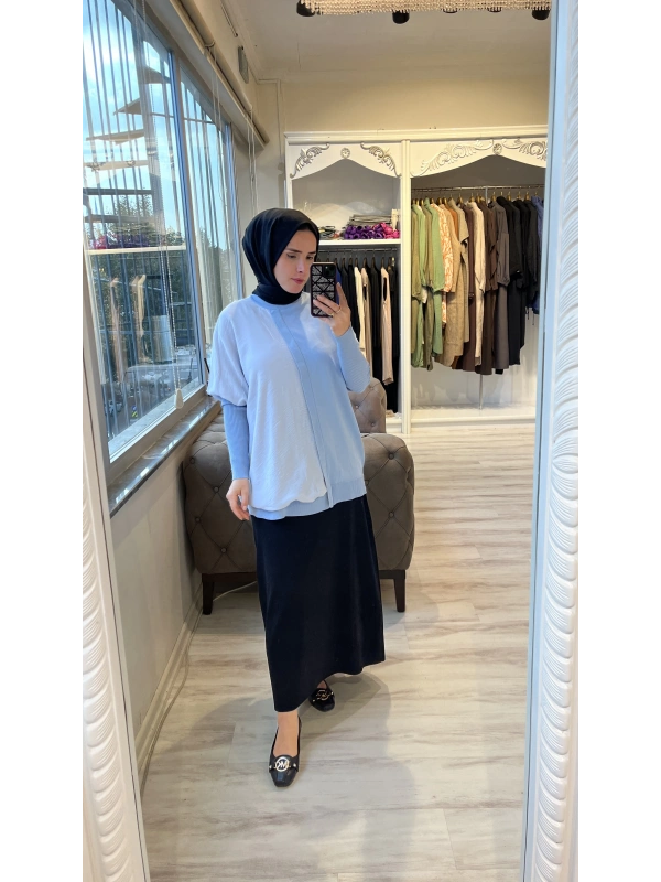 İNVEE 6248 Mavi Triko/Caz Tunik