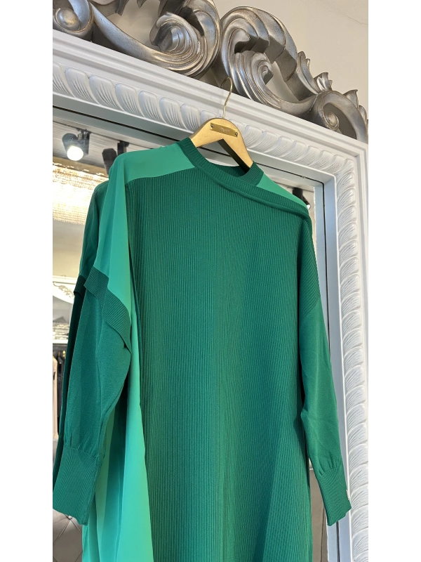 İNVEE Omzu Şifon Detaylı Tunik - Yeşil