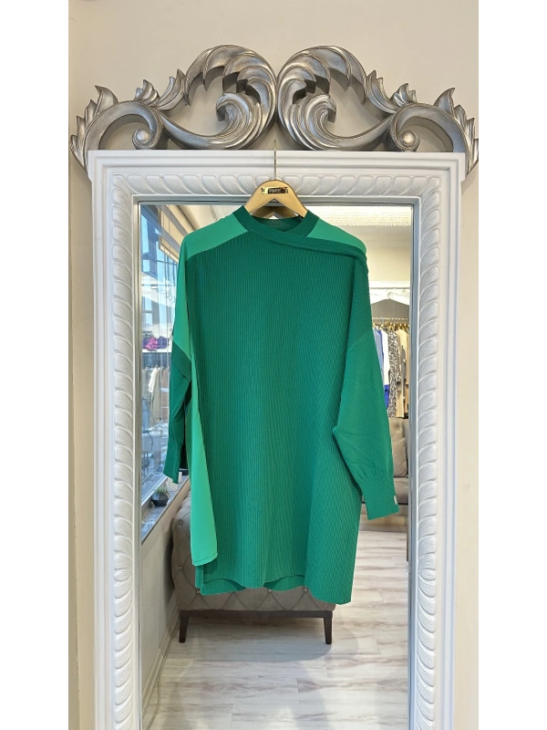 İNVEE Omzu Şifon Detaylı Tunik - Yeşil