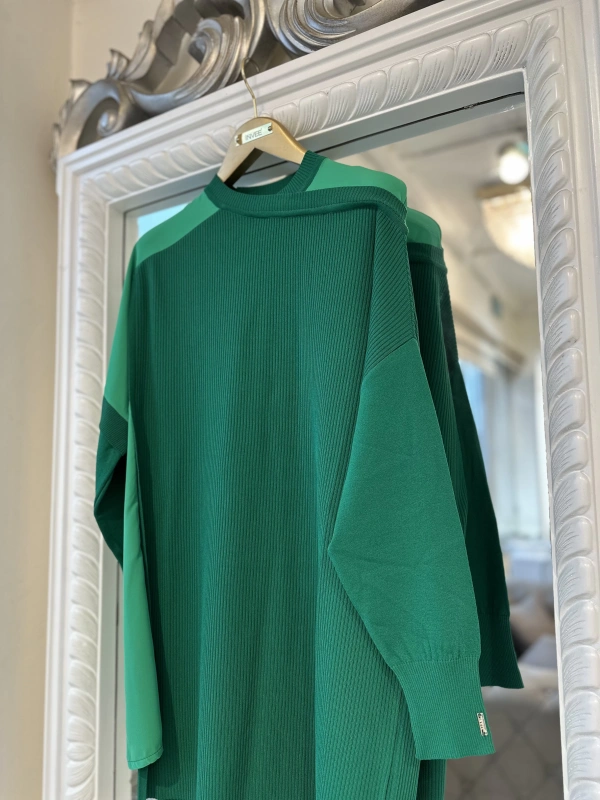 İNVEE Omzu Şifon Detaylı Tunik - Yeşil