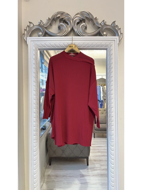 İNVEE Omzu Şifon Detaylı Tunik - Bordo