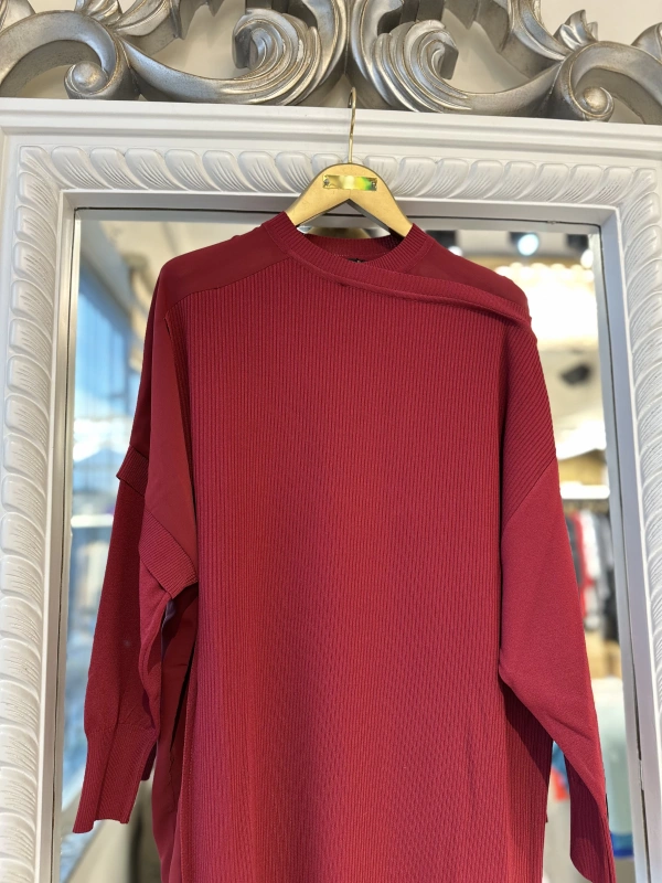 İNVEE Omzu Şifon Detaylı Tunik - Bordo