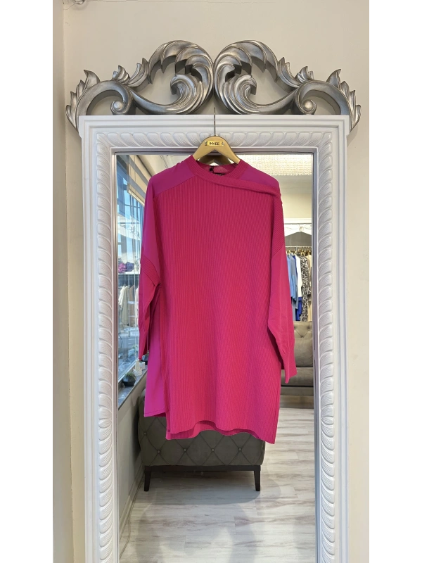 İNVEE Omzu Şifon Detaylı Tunik - Fuşya