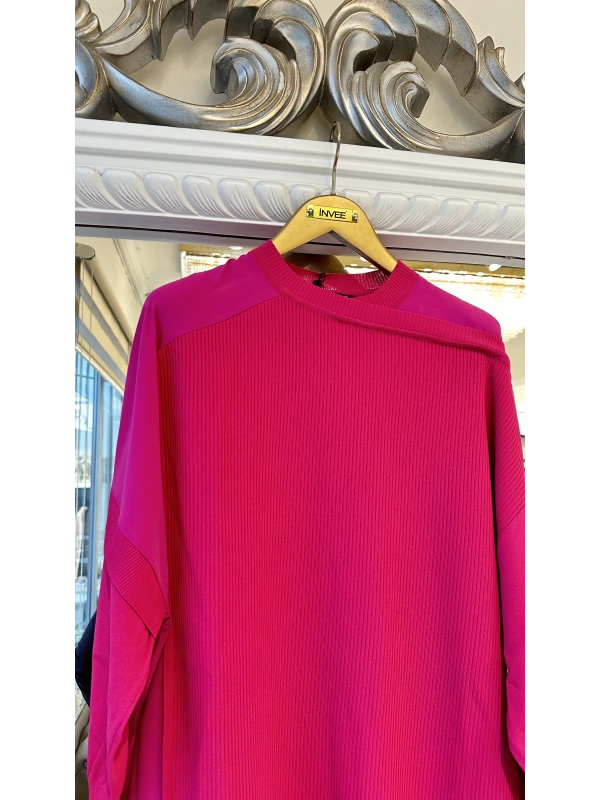 İNVEE Omzu Şifon Detaylı Tunik - Fuşya