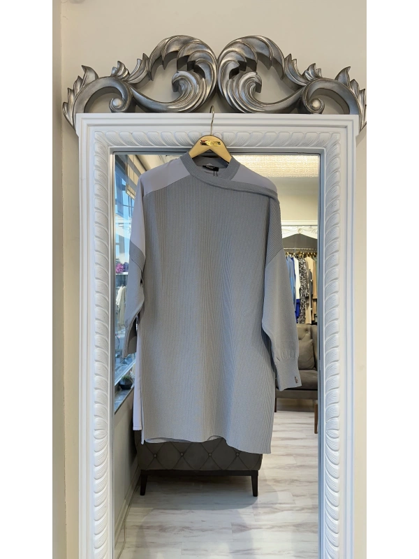 İNVEE Omzu Şifon Detaylı Tunik - Gri