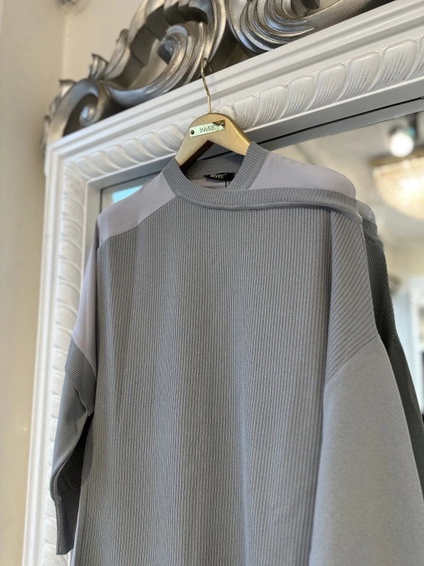 İNVEE Omzu Şifon Detaylı Tunik - Gri