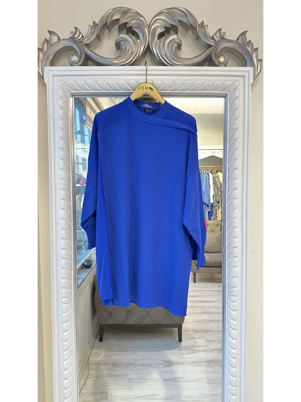 İNVEE Omzu Şifon Detaylı Tunik - Sax