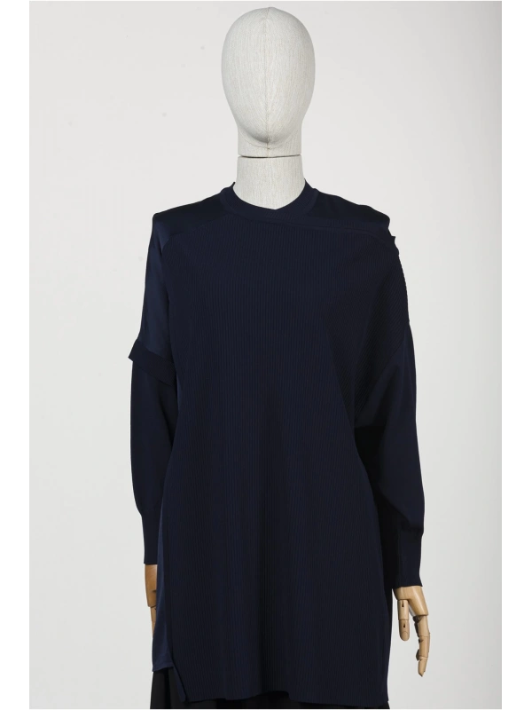 İNVEE Omzu Şifon Detaylı Tunik - Lacivert