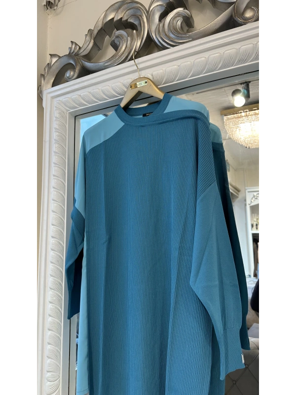 İNVEE Omzu Şifon Detaylı Tunik - Turkuaz