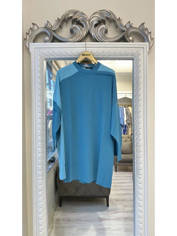 İNVEE Omzu Şifon Detaylı Tunik - Turkuaz