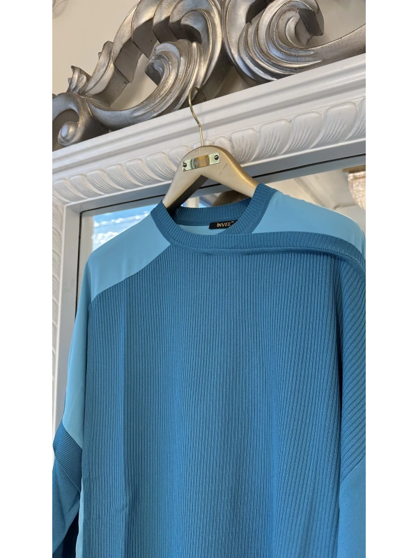 İNVEE Omzu Şifon Detaylı Tunik - Turkuaz