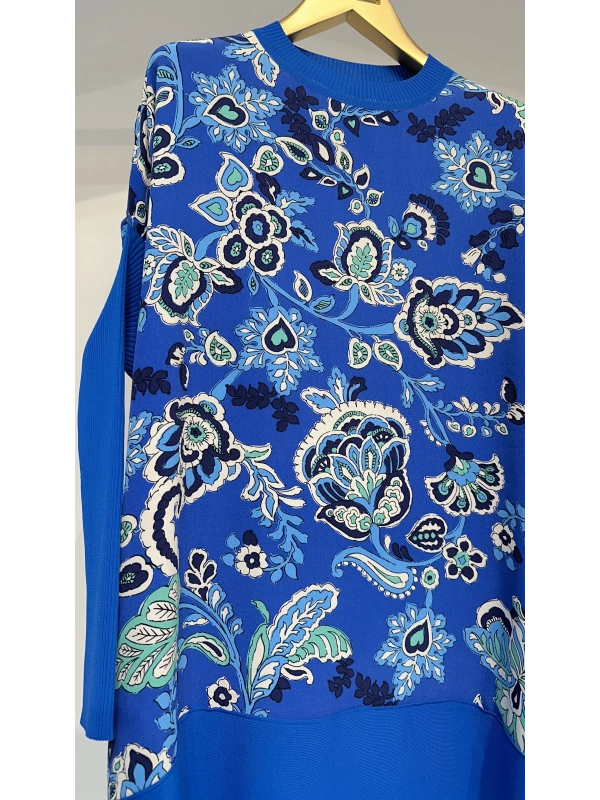 İNVEE 6252 Çiçek Desenli Triko - Şifon Mix Tunik