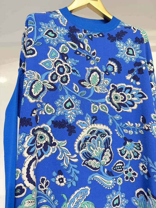 İNVEE 6252 Çiçek Desenli Triko - Şifon Mix Tunik