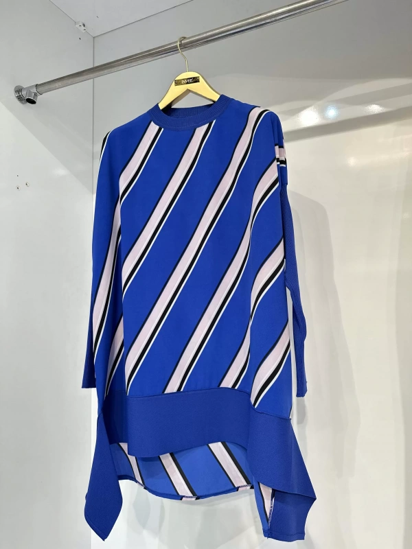 İNVEE 6252 Çizgili Triko - Şifon Mix Tunik