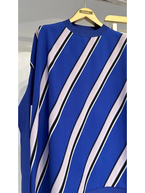 İNVEE 6252 Çizgili Triko - Şifon Mix Tunik
