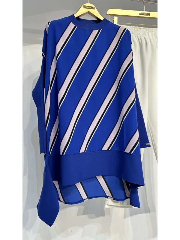 İNVEE 6252 Çizgili Triko - Şifon Mix Tunik