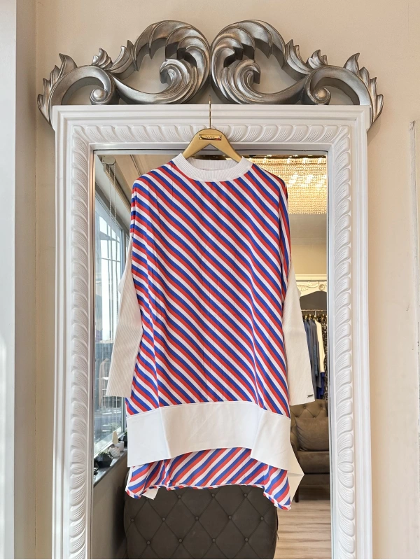 İNVEE 6252 Ekru Triko - Şifon Mix Tunik