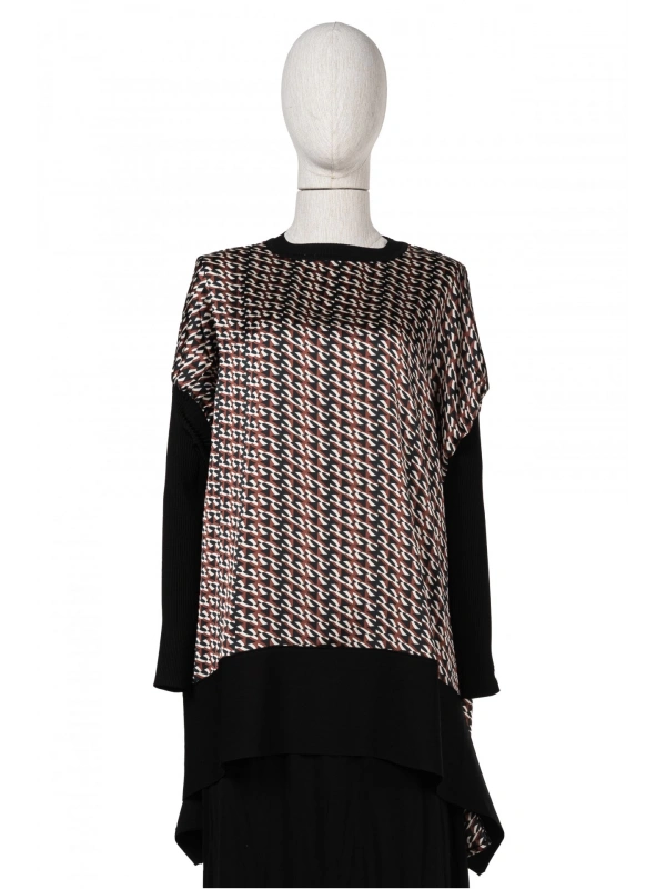 İNVEE 6252 Siyah Triko - Şifon Mix Tunik