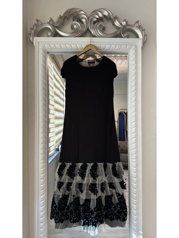 İNVEE Eteği Fırfır Detaylı İç Elbise - Siyah