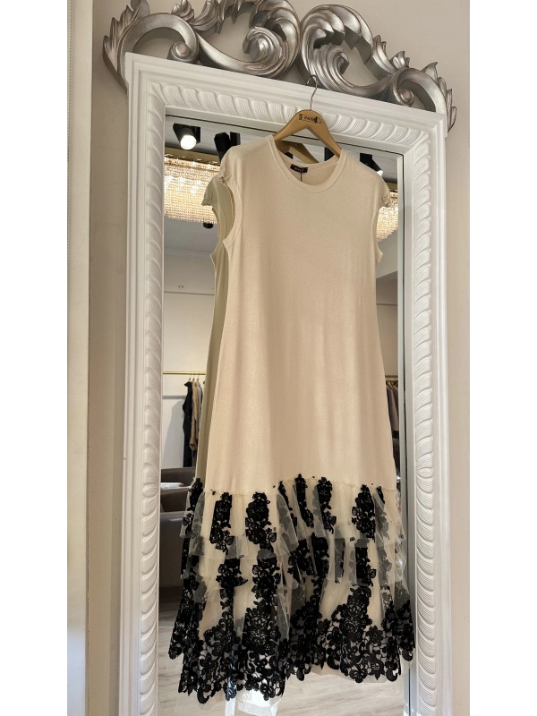 İNVEE 6308 Eteği Fırfır Detaylı İç Elbise - Bej