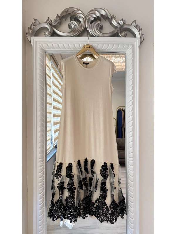 İNVEE 6308 Eteği Fırfır Detaylı İç Elbise - Bej