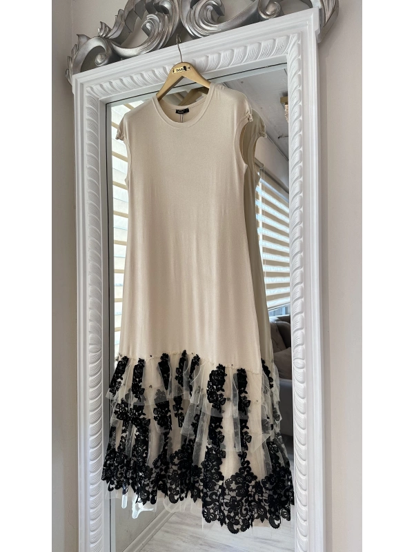 İNVEE 6308 Eteği Fırfır Detaylı İç Elbise - Bej