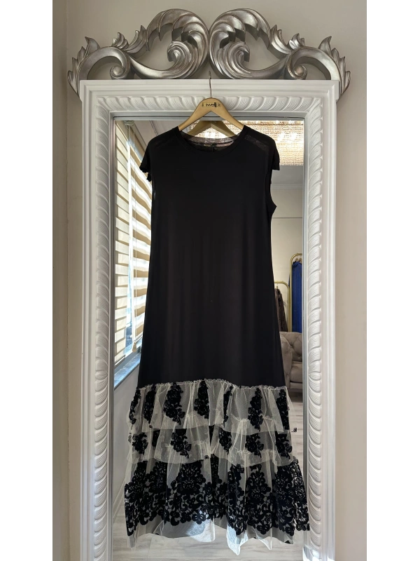 İNVEE Eteği Fırfır Detaylı İç Elbise - Siyah