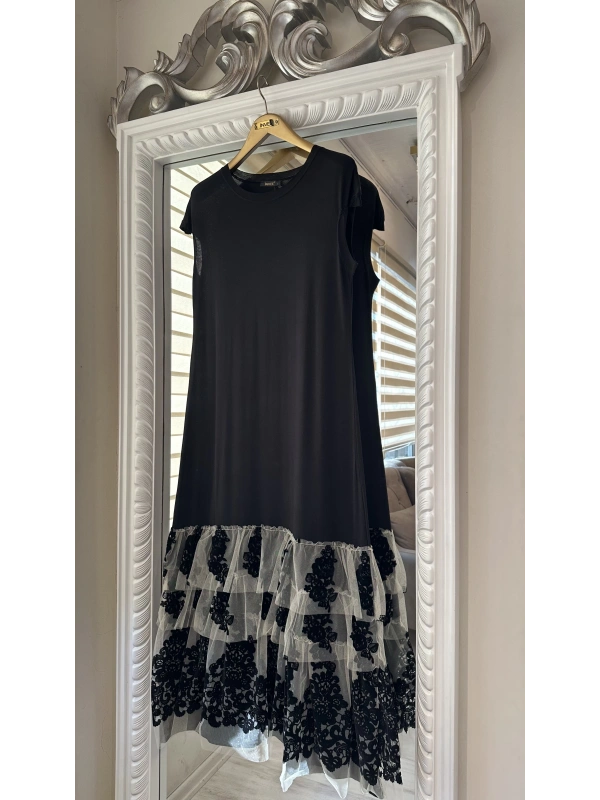 İNVEE Eteği Fırfır Detaylı İç Elbise - Siyah