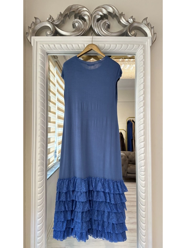 İNVEE 6308 Eteği Fırfır Detaylı İç Elbise - İndigo
