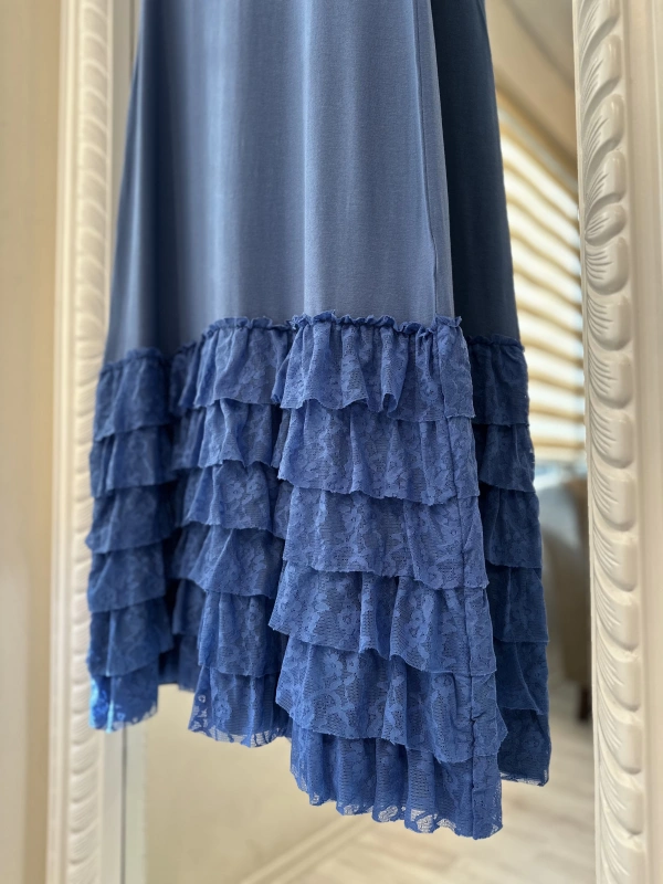 İNVEE 6308 Eteği Fırfır Detaylı İç Elbise - İndigo