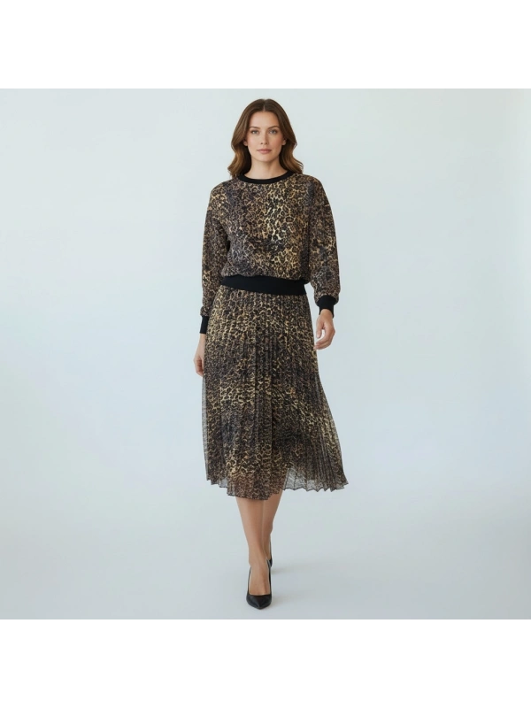 İNVEE Leopar Desenli Dantelli Etekli Takım