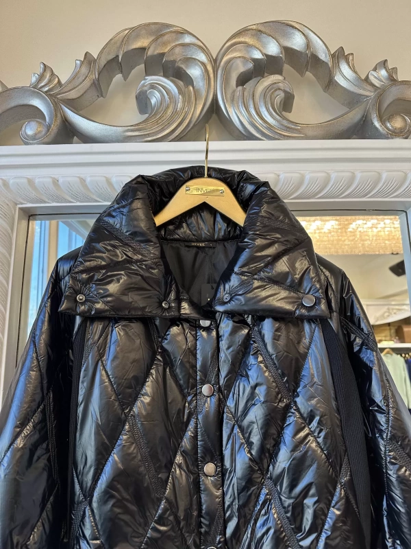 İNVEE 6378 Parlak Siyah Kapitone Mont