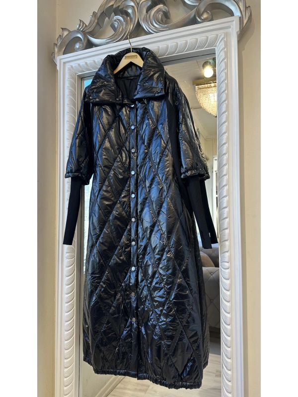 İNVEE 6378 Parlak Siyah Kapitone Mont