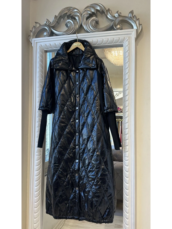 İNVEE 6378 Parlak Siyah Kapitone Mont