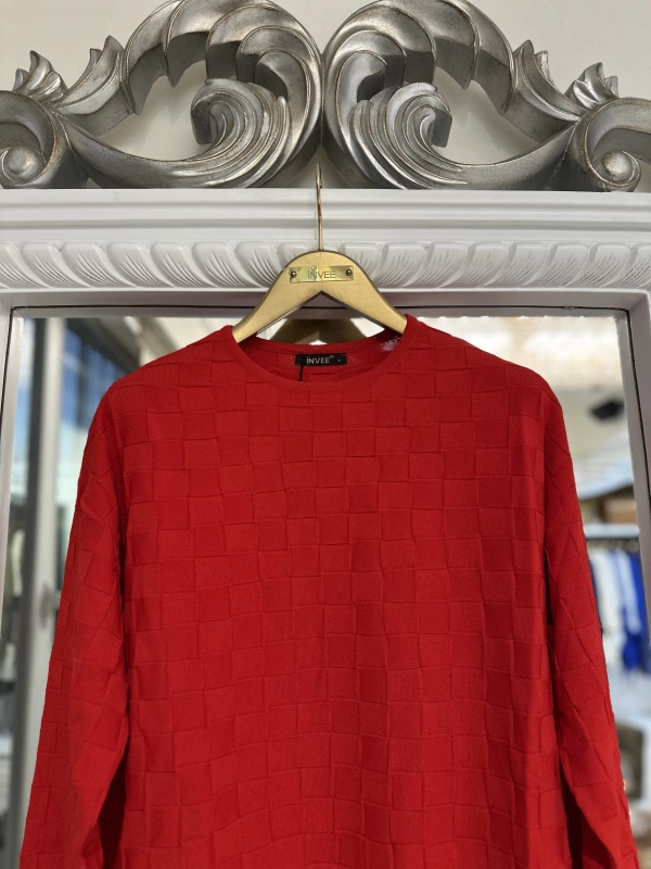 İNVEE 6401 Kesme Şeker Desen Triko Tunik - Kırmızı