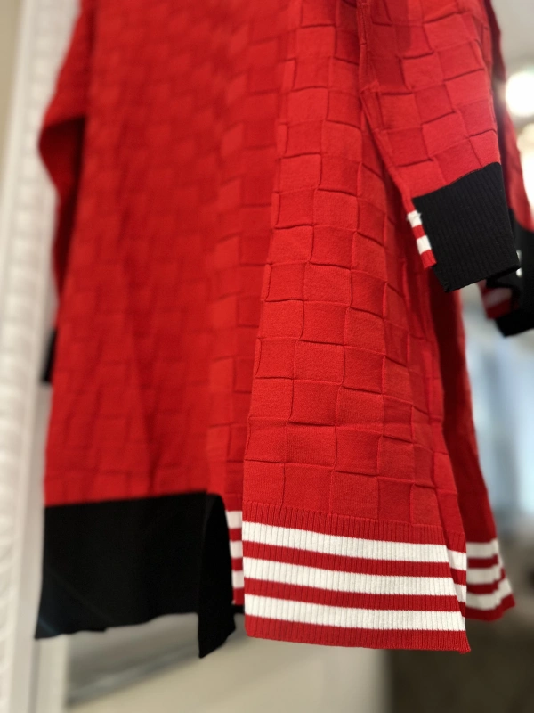 İNVEE 6401 Kesme Şeker Desen Triko Tunik - Kırmızı