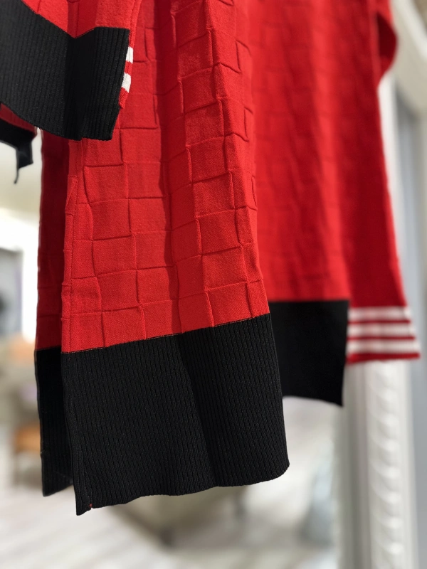 İNVEE 6401 Kesme Şeker Desen Triko Tunik - Kırmızı